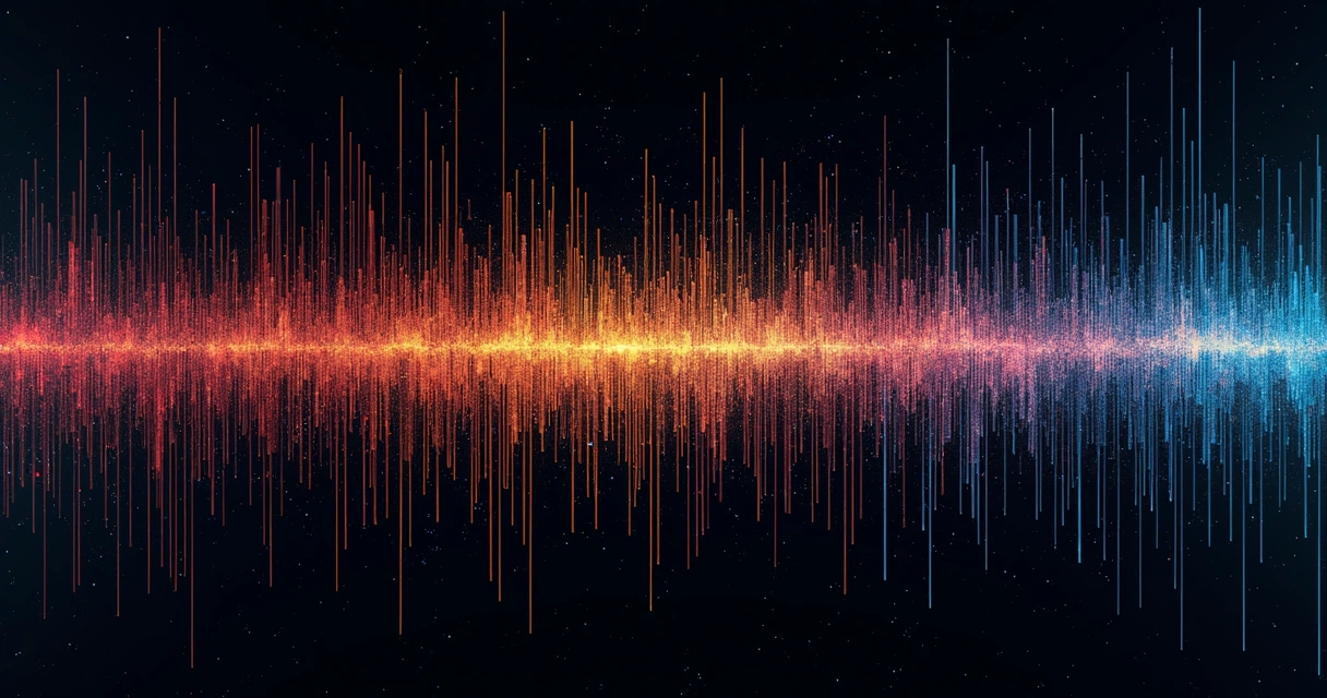 Visualização de ruído espectral com linhas sobrepostas em padrão caótico 