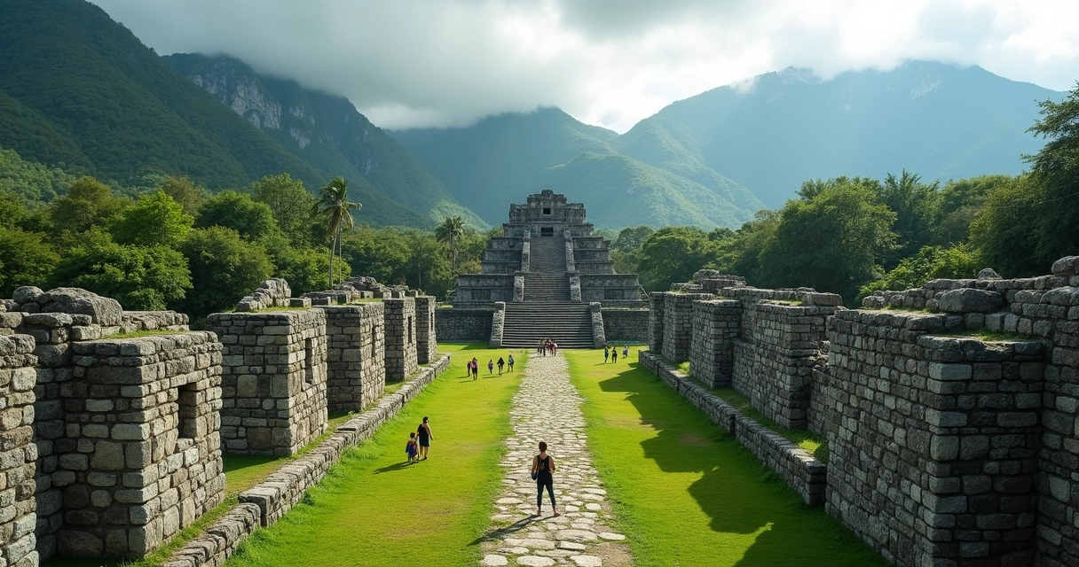Ruínas pré-colombianas em paisagem natural americana 