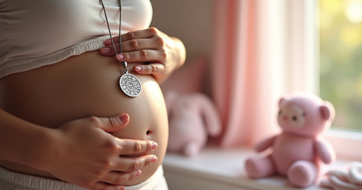 Colar com pingente de runa de proteção e fundo com elementos femininos 