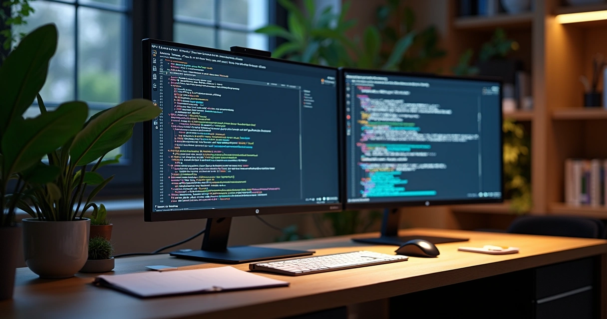Lista organizada de procedimentos de TI em um monitor grande