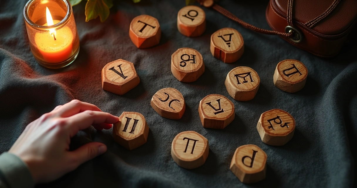 Runes cast on a dark cloth 