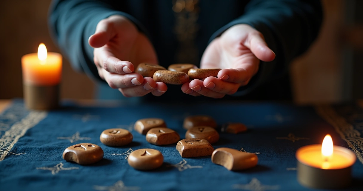Hand casting runes onto a cloth 