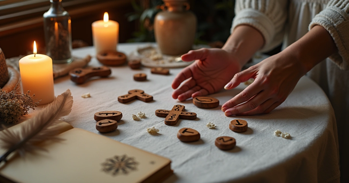 Rune casting on a table during a reading