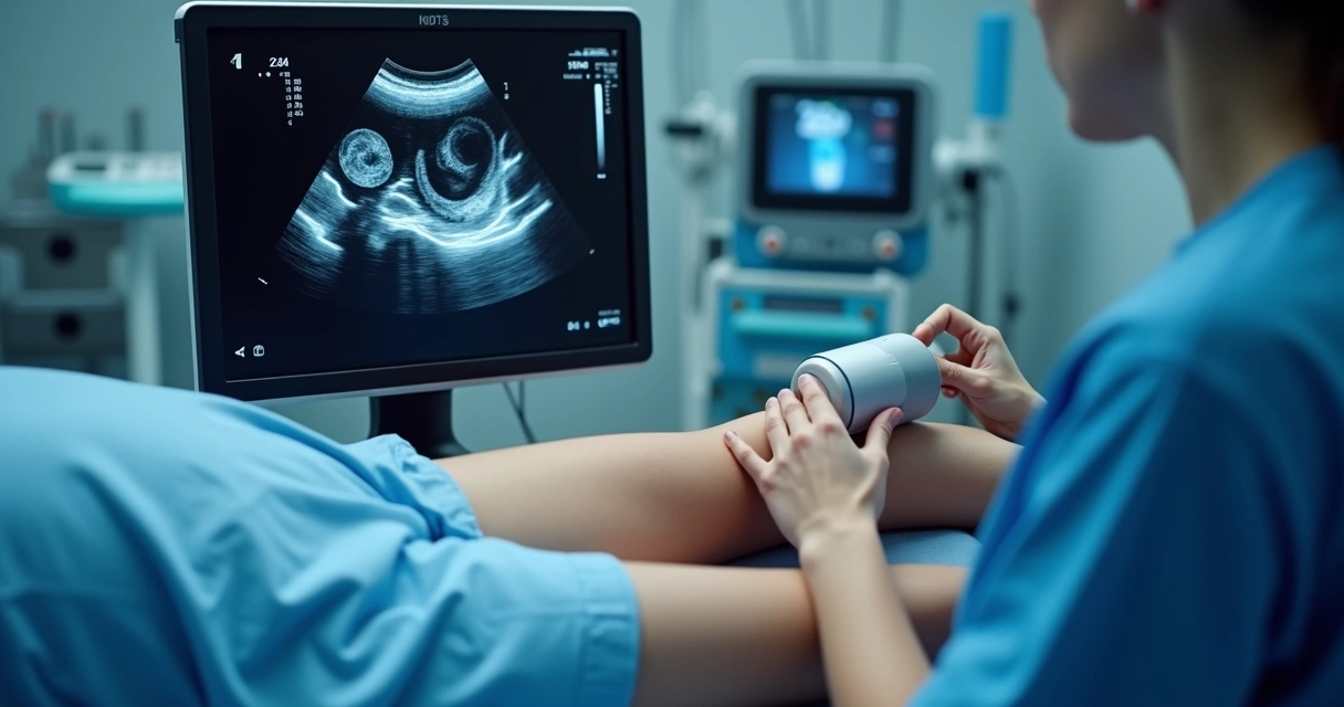 Ultrassom mostrando hematoma em perna com veia rompida