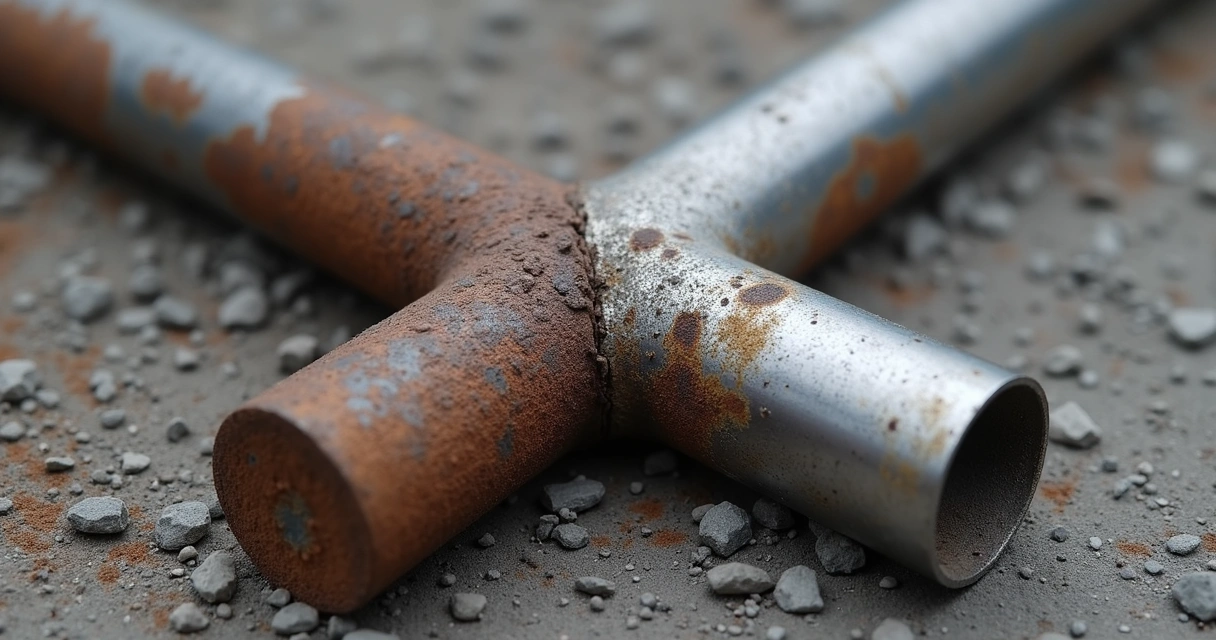 Comparison of rusted carbon steel rebar and clean stainless rebar