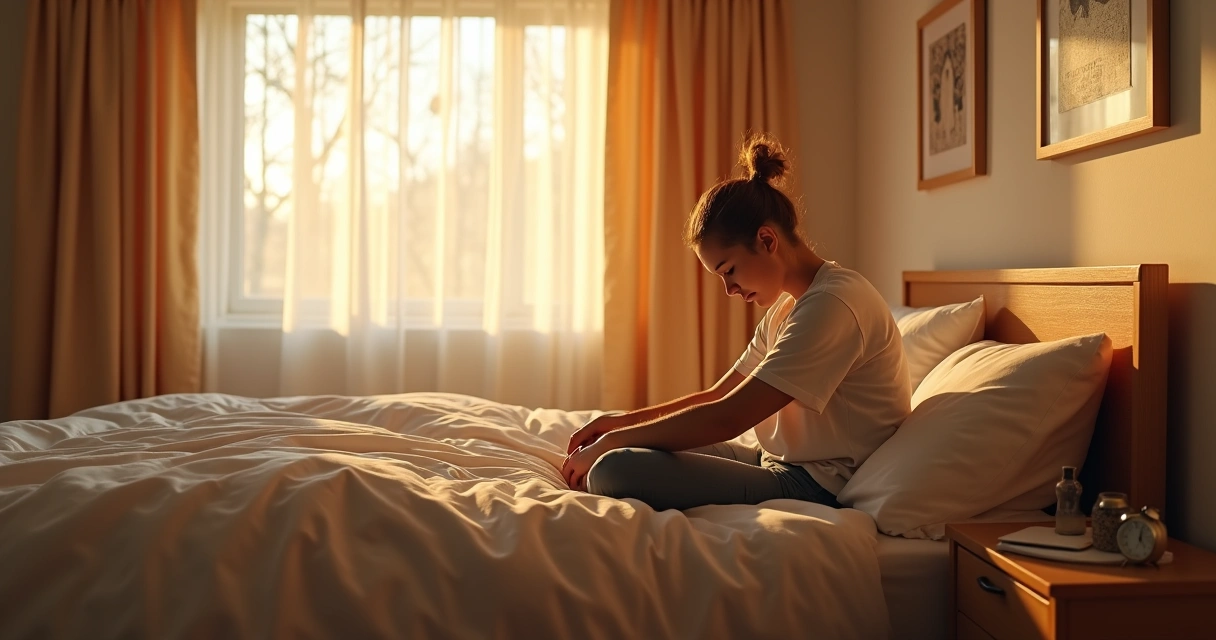 Persona despertando y comenzando una rutina matutina