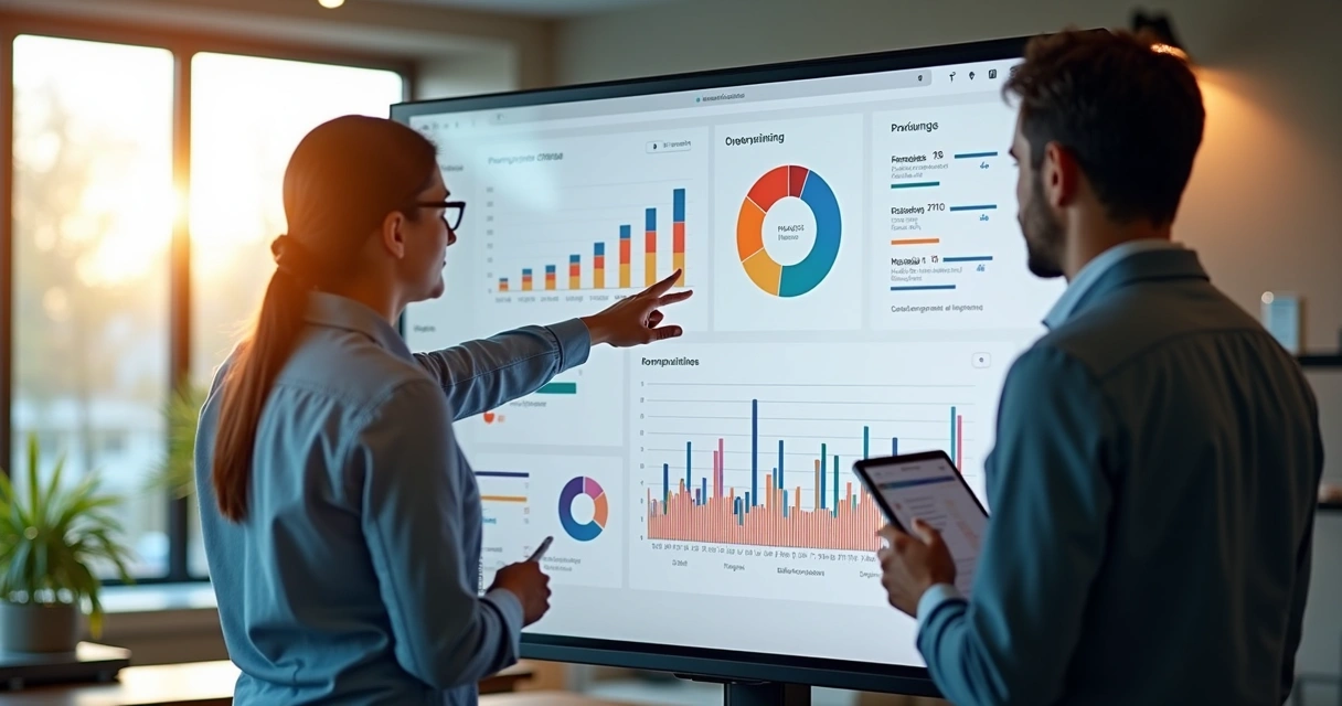 Dashboard de analytics SaaS com gráficos coloridos e indicadores
