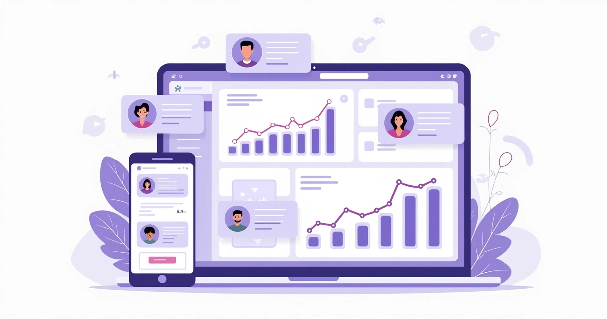 Automated SaaS partner channel dashboard with graphs, team icons, and notification cards 