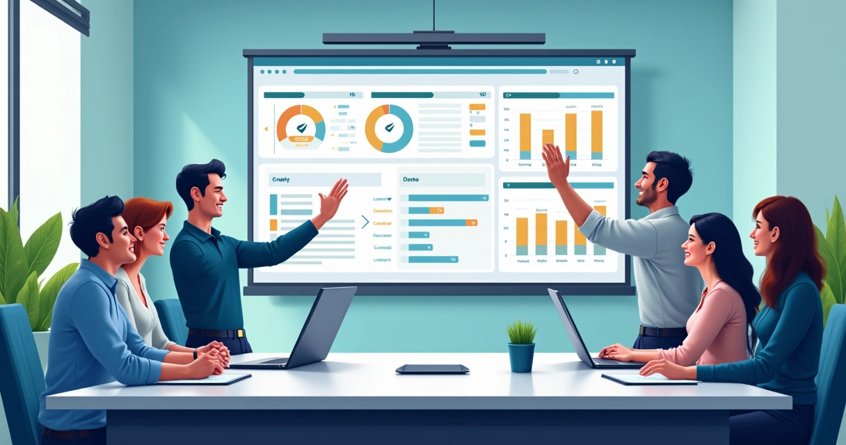 Equipe reunida comemorando resultados positivos após adoção de solução SaaS de dados 