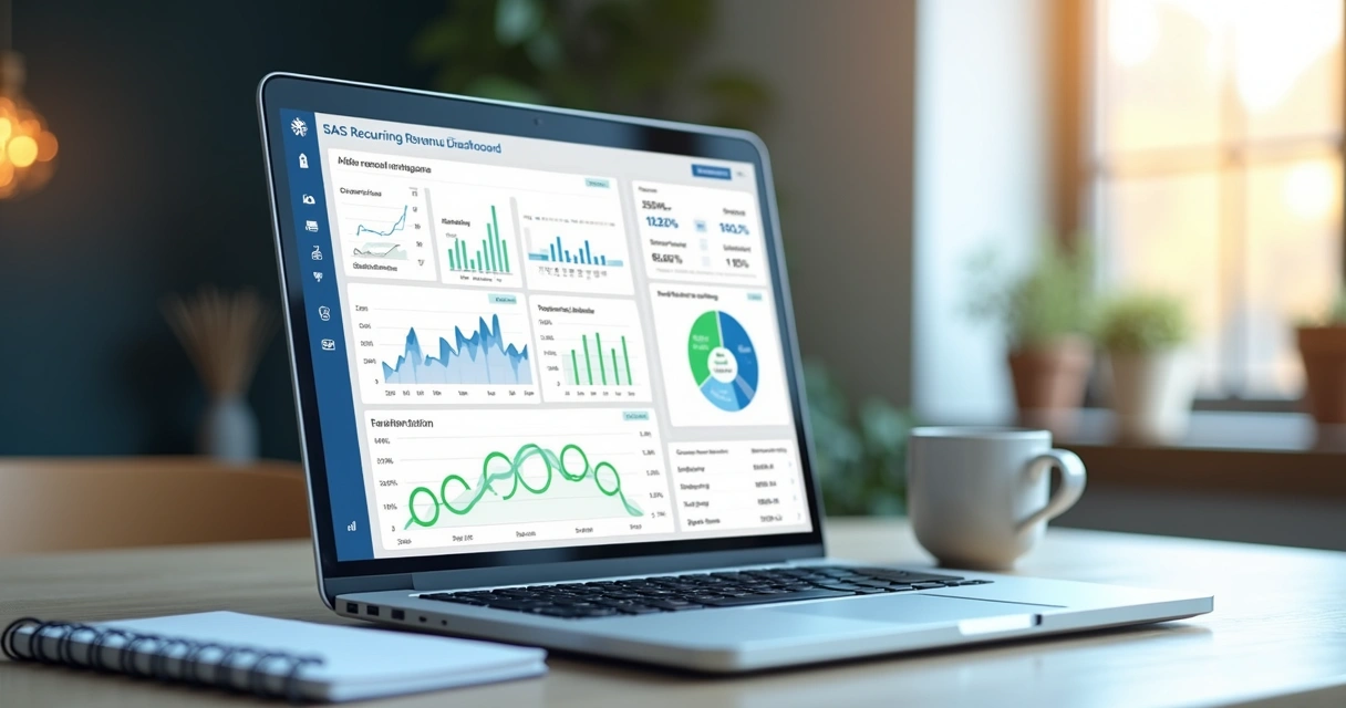 Recurring revenue dashboard on laptop with charts and pipeline metrics