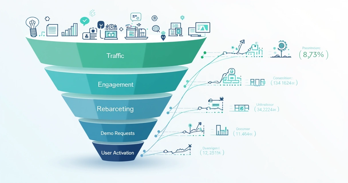 SaaS funnel stages from awareness to conversion 