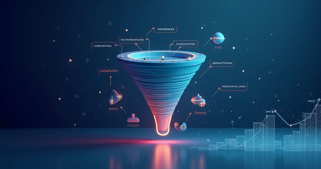 Visual funnel of the SaaS lead journey from awareness to customer expansion 