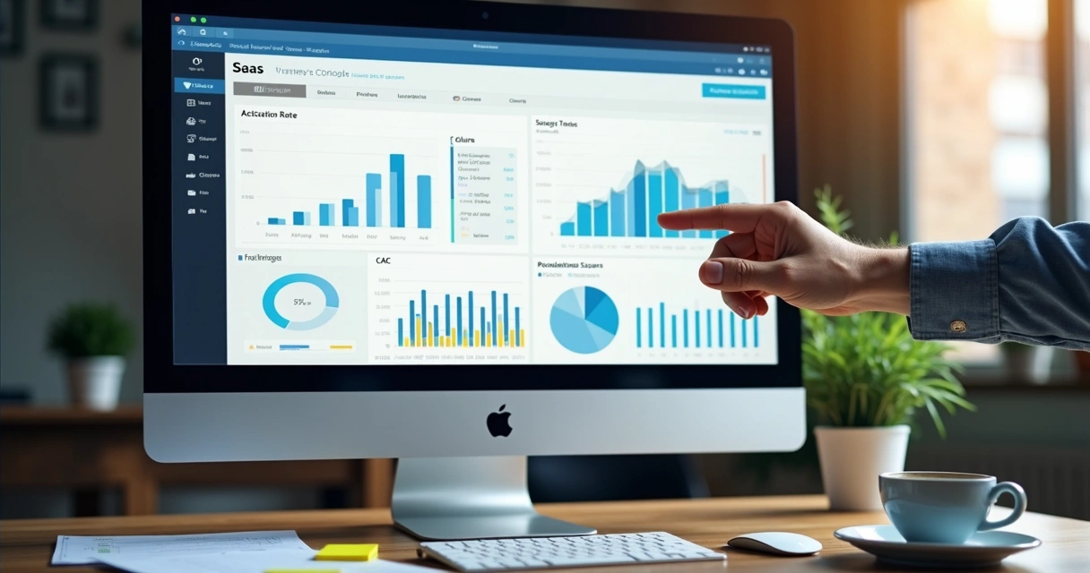 SaaS metrics dashboard with charts and graphs 