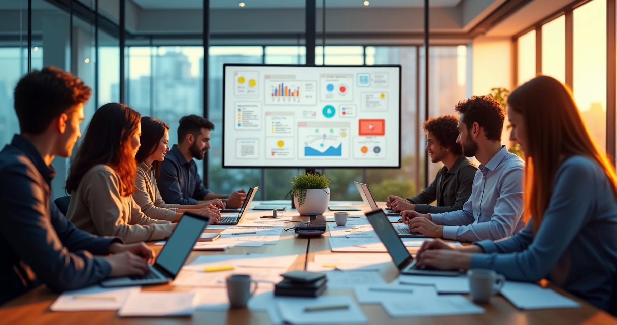 Developers collaborating around a digital SaaS MVP development workflow on screens 