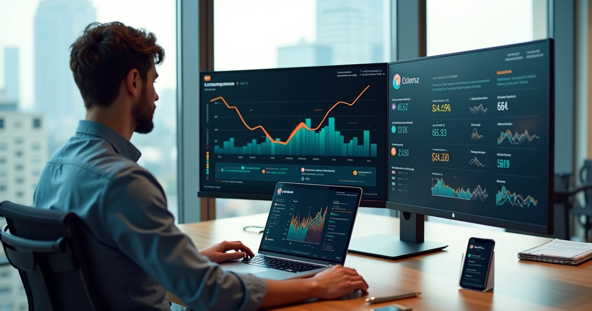 Gestor de SaaS analisando painel financeiro com gráficos de taxas de pagamento em queda 