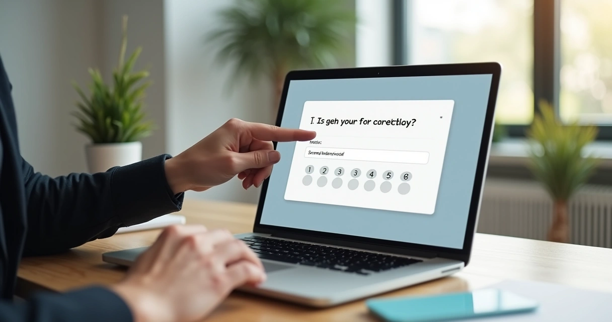 User interacting with a SaaS feedback survey on a laptop