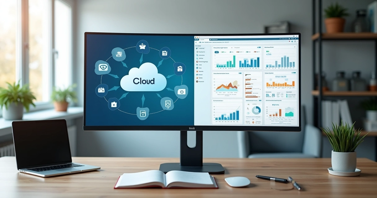 Split screen comparing SaaS cloud tools and custom software dashboard for SMEs 