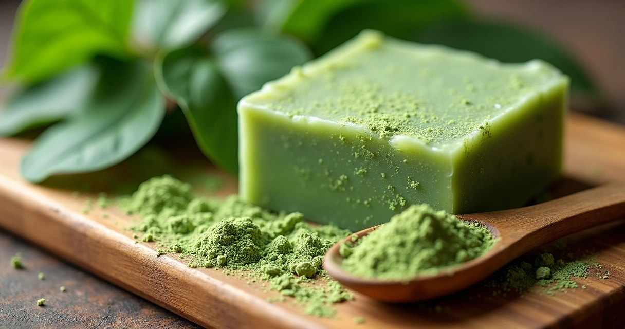 Sabonete caseiro verde em barra com pó de moringa 