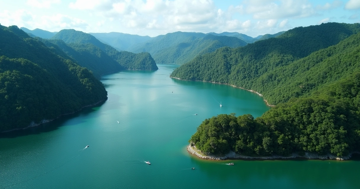 Vista aérea do Saco do Mamanguá, fiorde tropical cercado por montanhas 