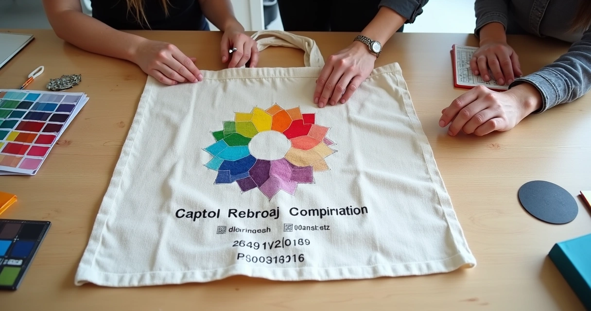 Saco de ráfia branco com logomarca colorida centralizada. 