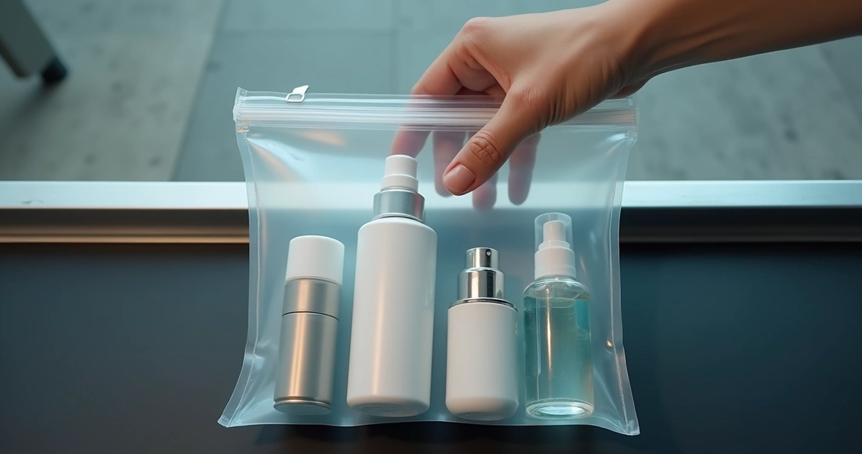 Saco transparente com frascos de 100 ml na inspeção 