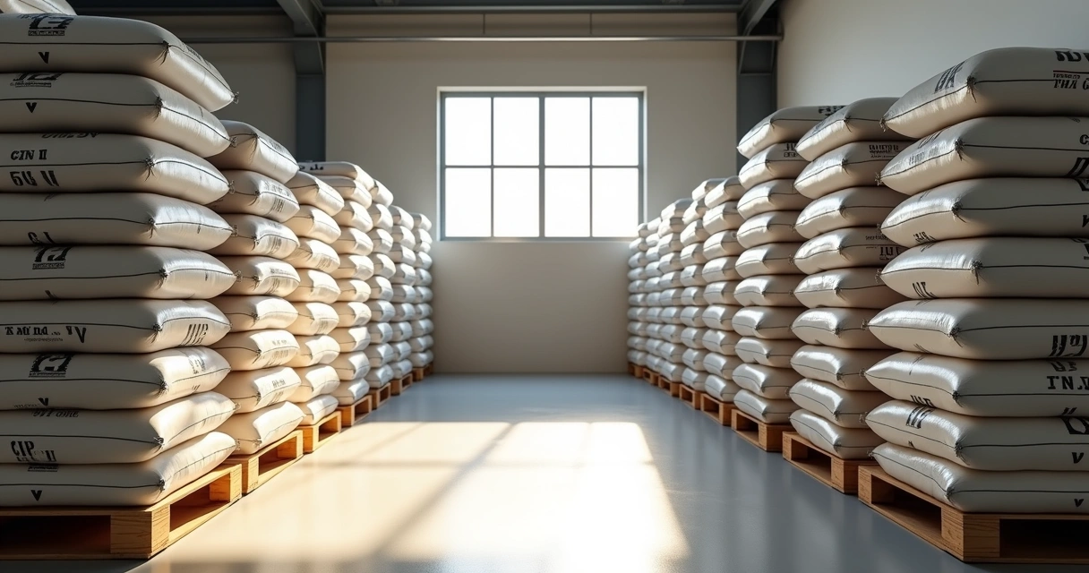 Sacos de cimento armazenados em estoque de loja de construção