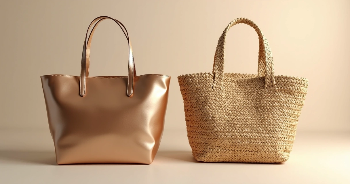 Sacos de ráfia com acabamentos diferentes lado a lado 