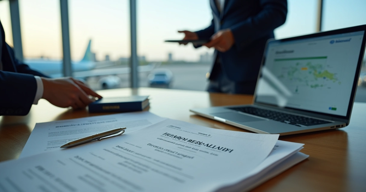 Executivo com passaporte e formulários fiscais prontos para saída definitiva do Brasil 