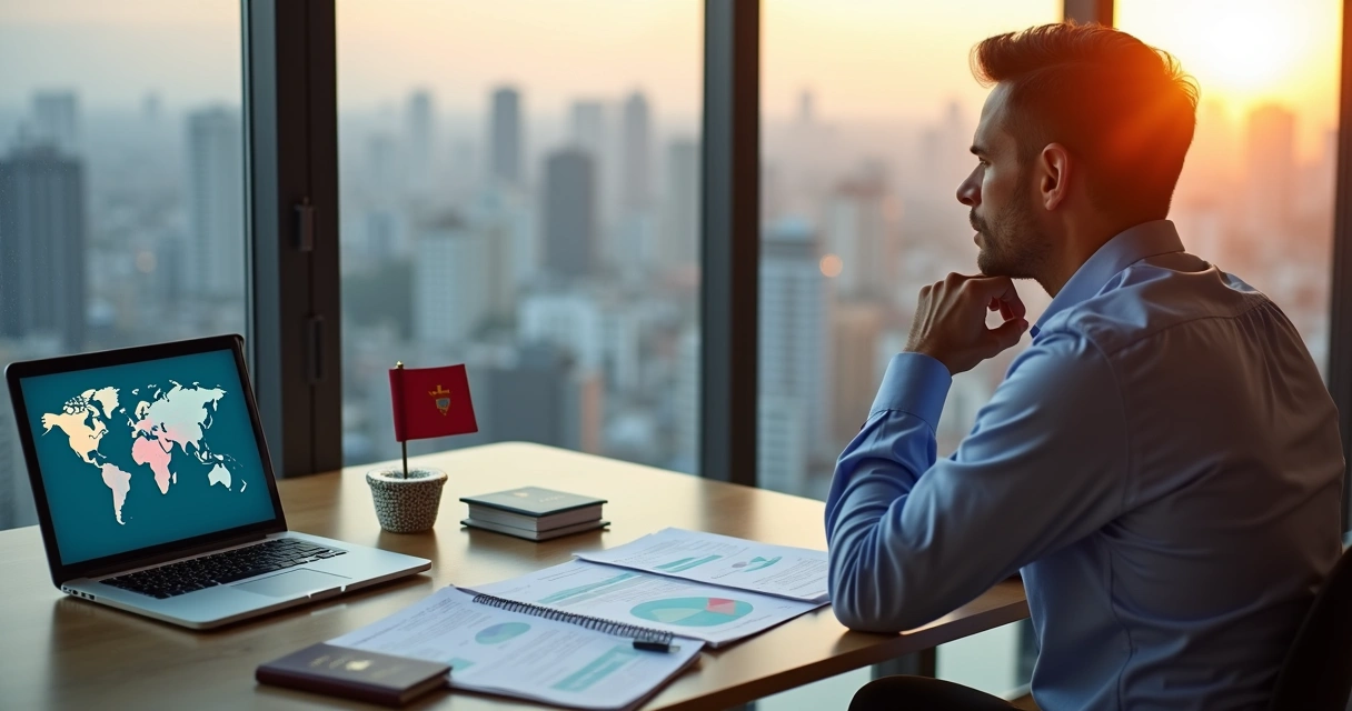 Executivo analisando documentos de planejamento fiscal entre Brasil e Paraguai 