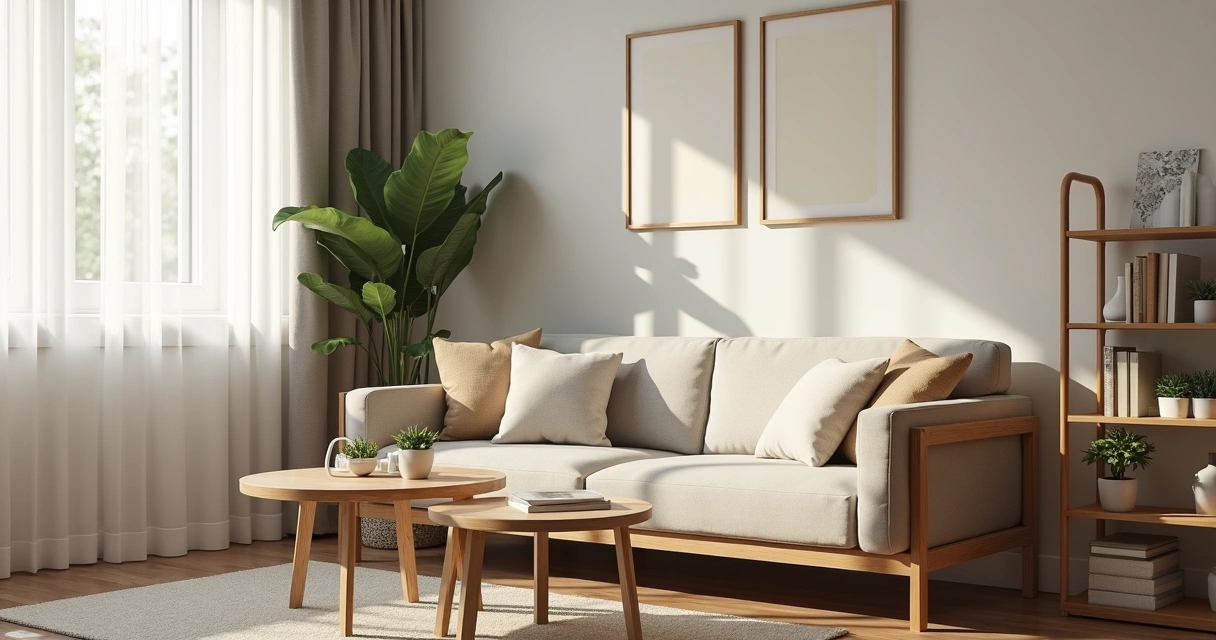 Sala de estar moderna mobiliada em imóvel alugado com móveis econômicos e decoração simples 