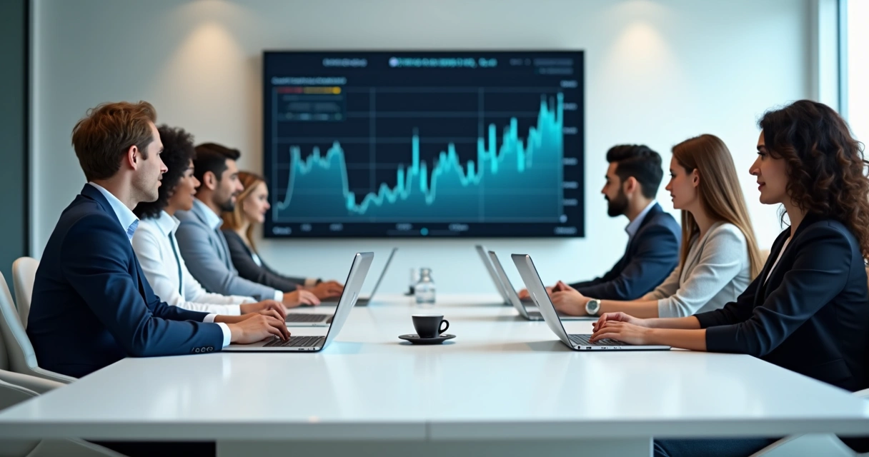 Grupo de colaboradores em treinamento online na empresa 