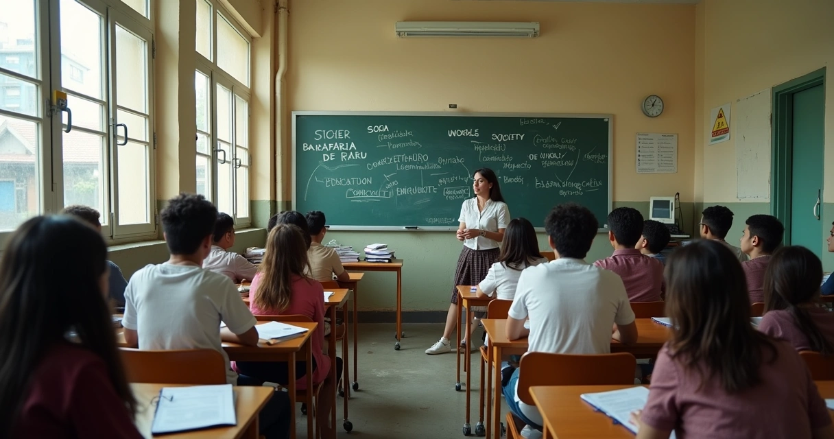 Turma do ensino médio em debate de filosofia na sala de aula 