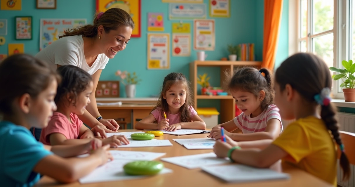 Crianças com diferentes habilidades em sala de aula inclusiva 