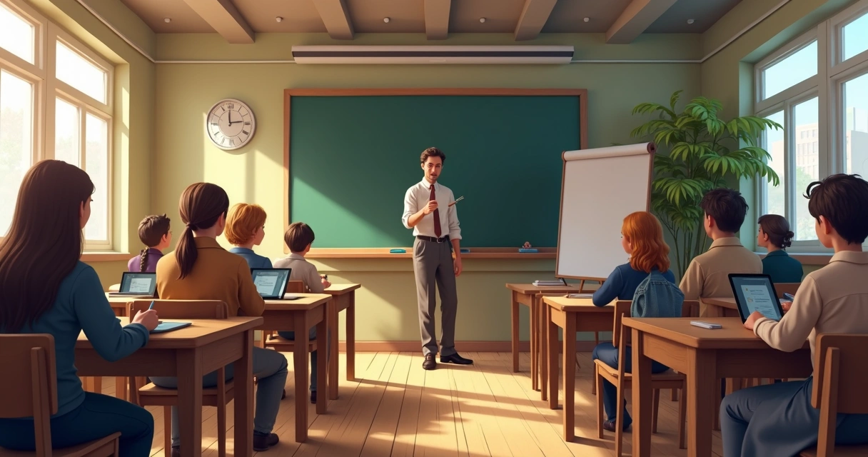 Sala de aula representando passado e presente em contraste