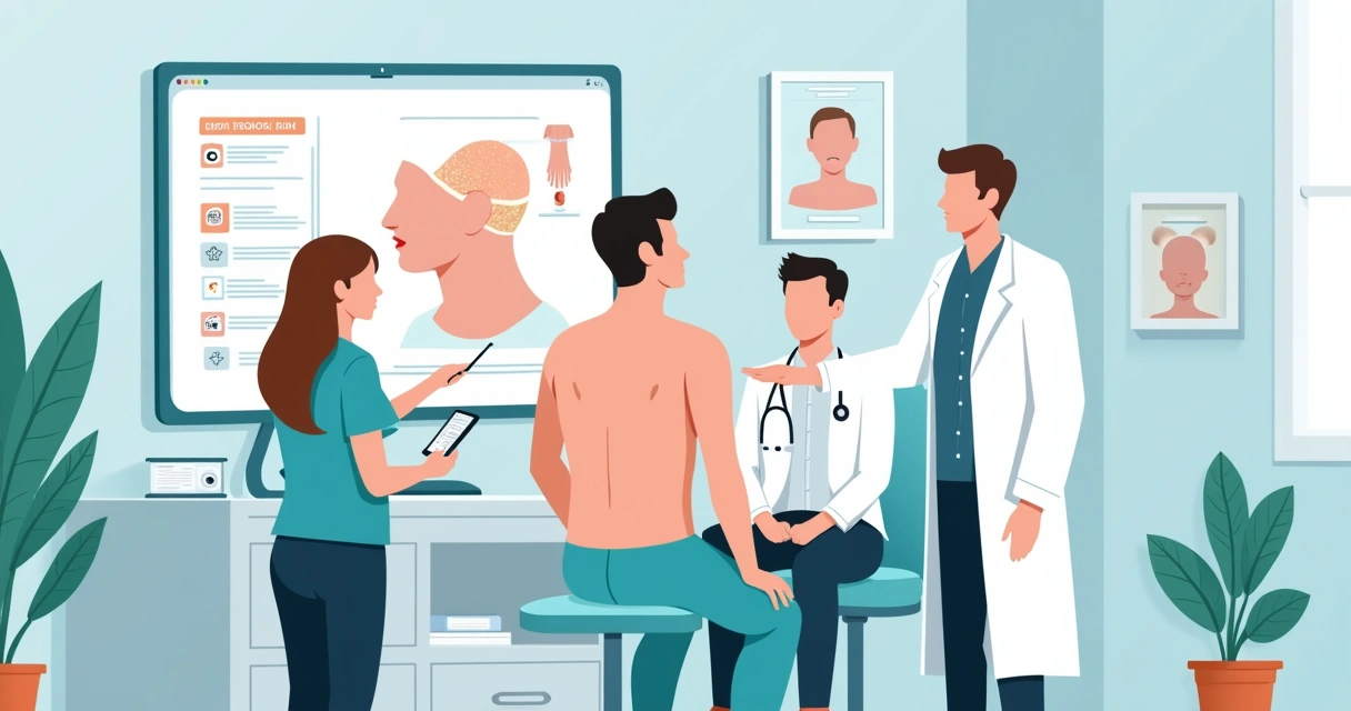 Equipe avaliando pele em ambiente clínico para definir protocolo de LIP