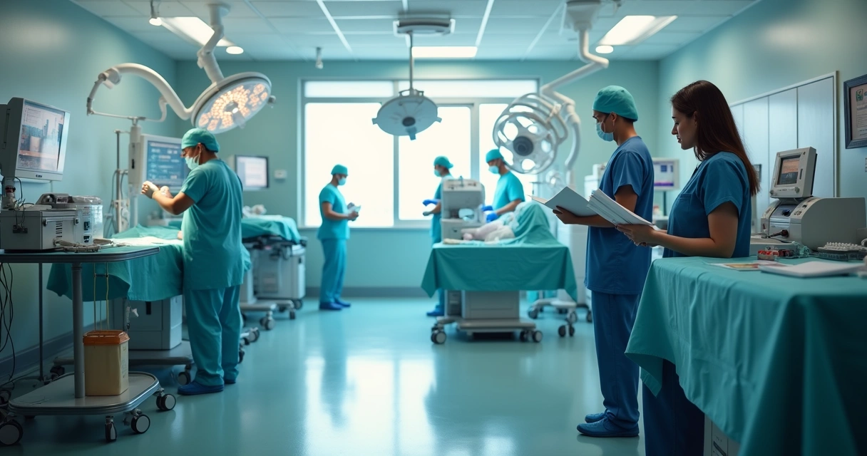 Equipes médica e jurídica reunidas em sala cirúrgica pediátrica 