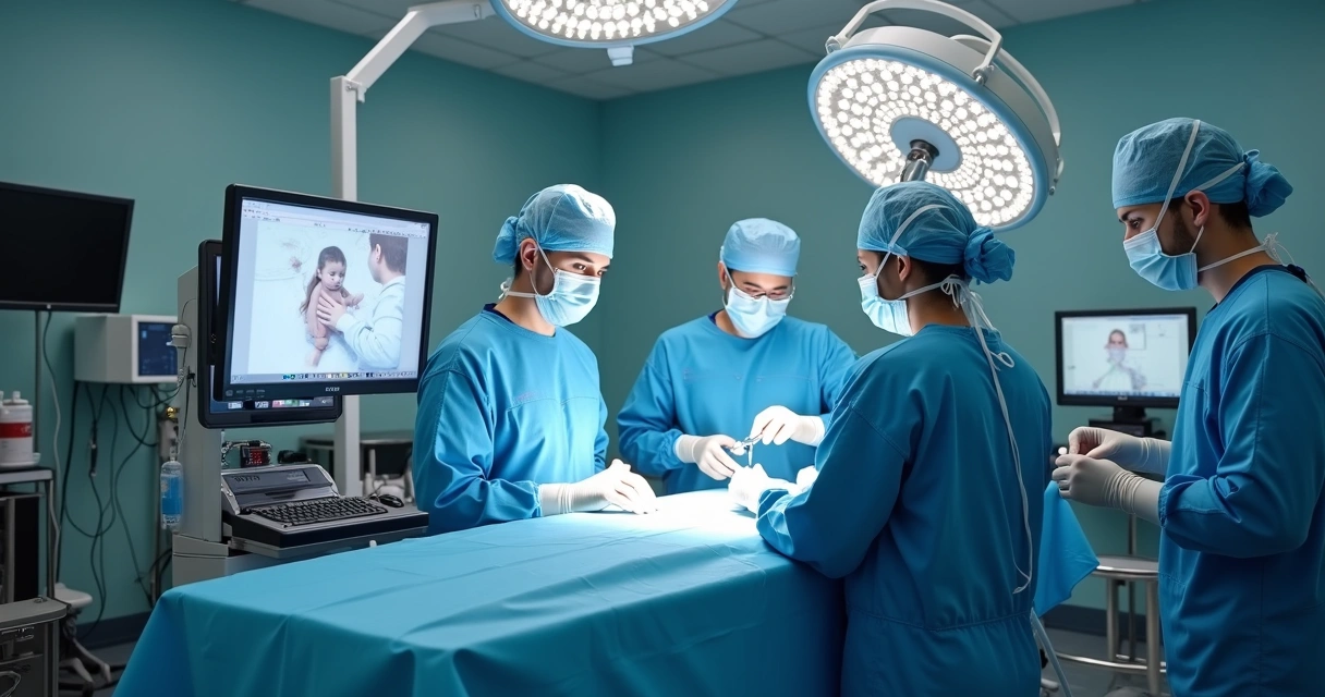 Sala de cirurgia equipada com equipe médica preparanda para cirurgia 