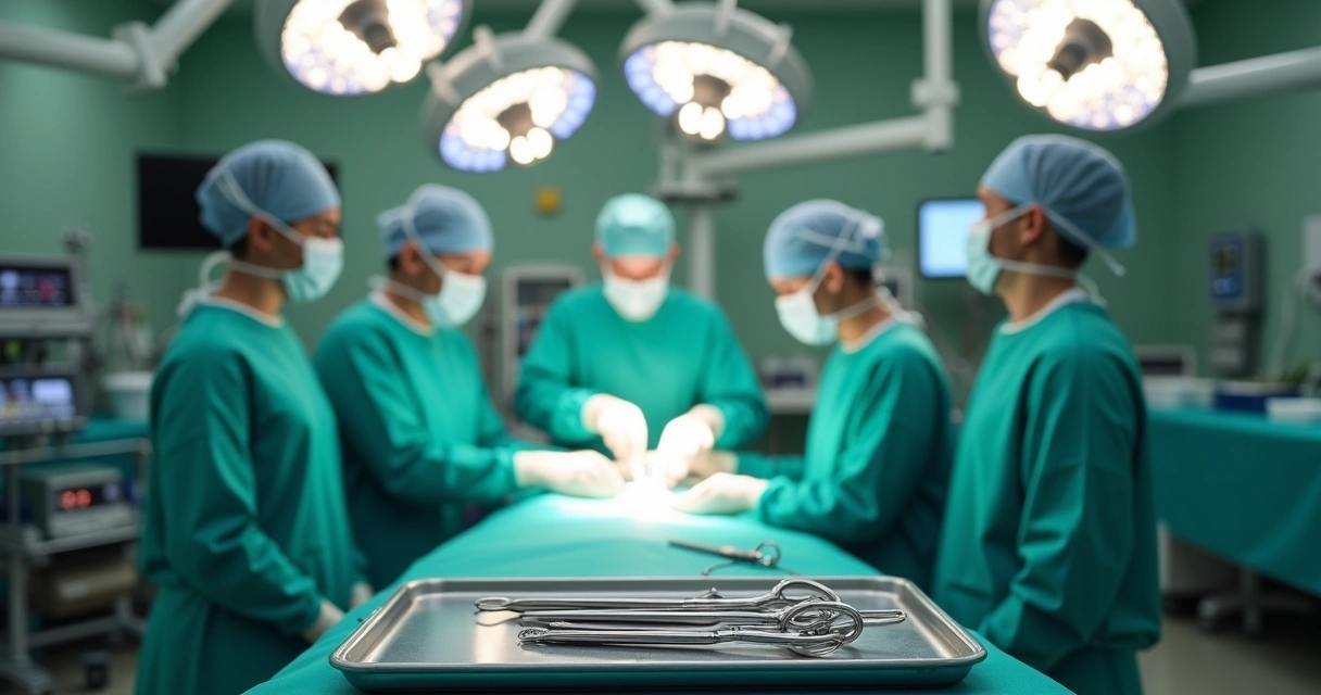 Sala cirúrgica moderna e esterilizada pronta para cirurgia.