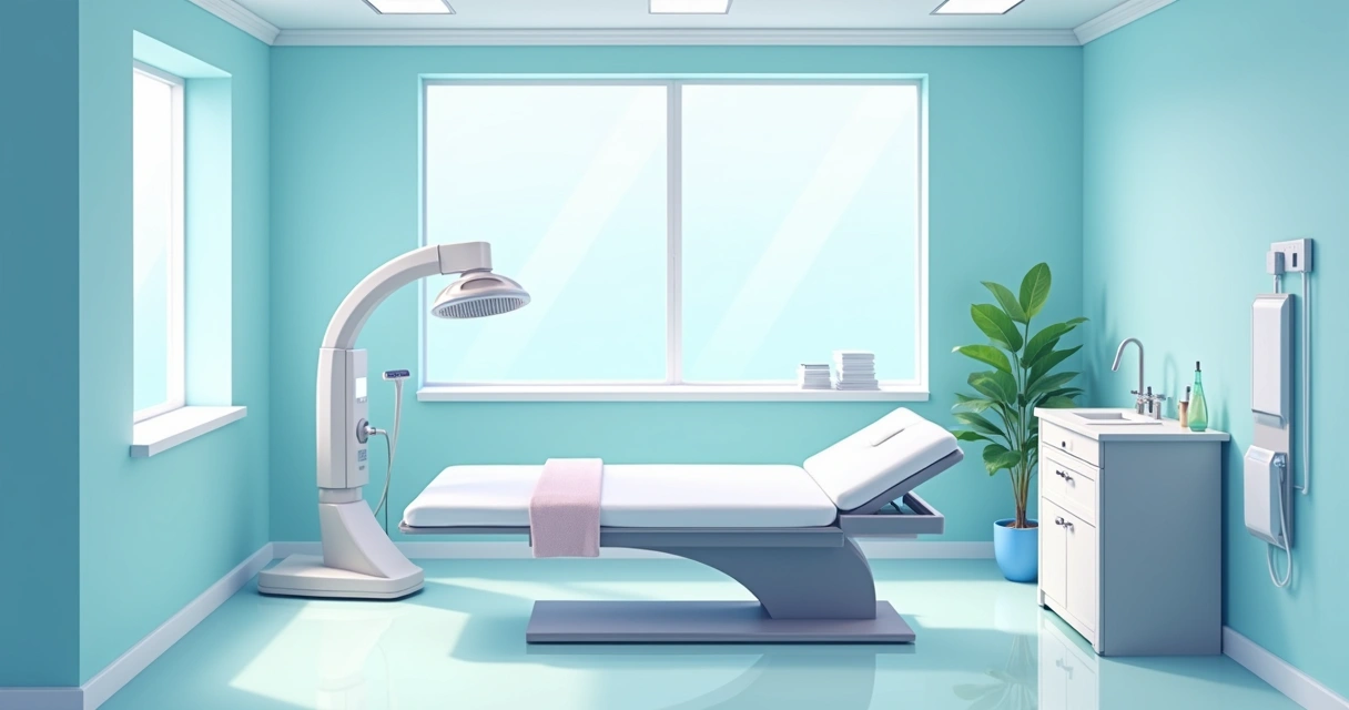 Sala de clínica pronta para depilação com luz pulsada 