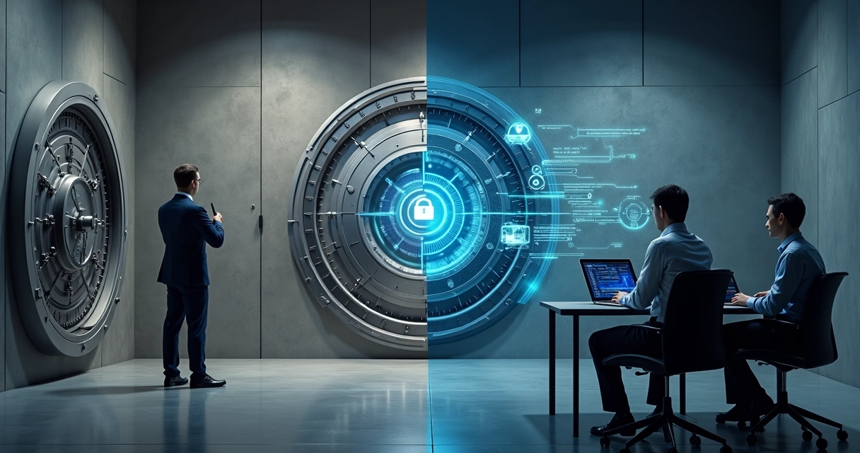 Comparação sala-cofre física e cofre digital 