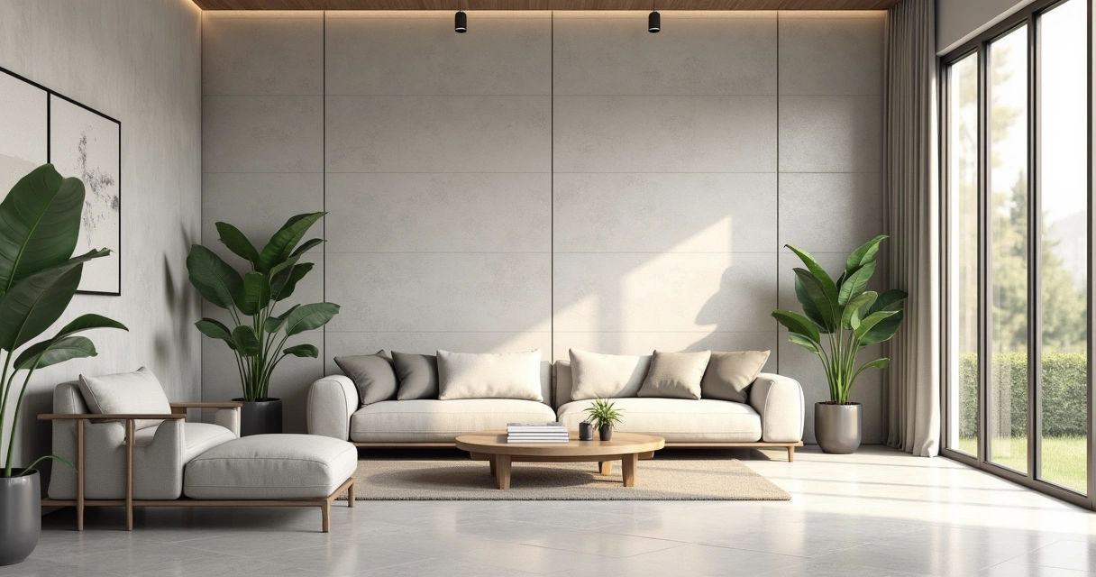 Sala com parede revestida de porcelanato