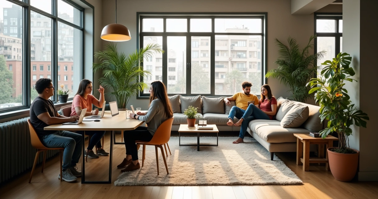 Sala moderna compartilhada por diferentes pessoas 