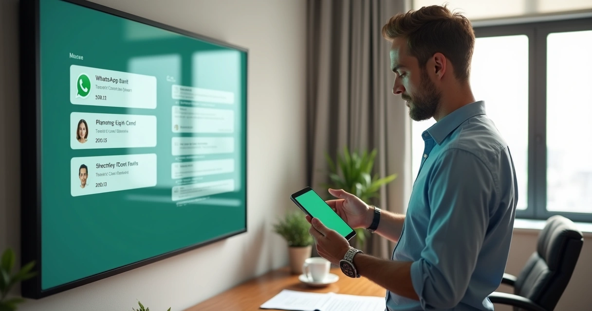 Síndico mexendo no celular ao lado do quadro de avisos do condomínio 