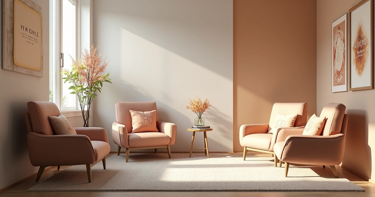 Sala de consultório com decoração acolhedora e iluminada 