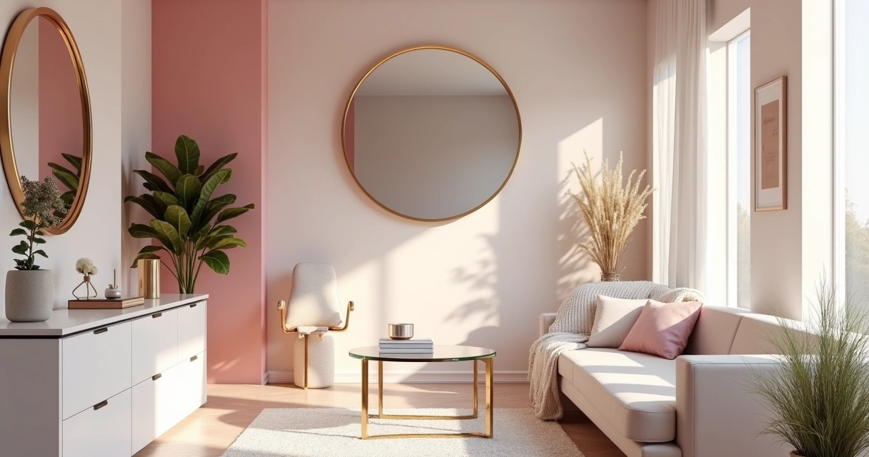 Sala de consultório de estética premium com decoração feminina e elegante 