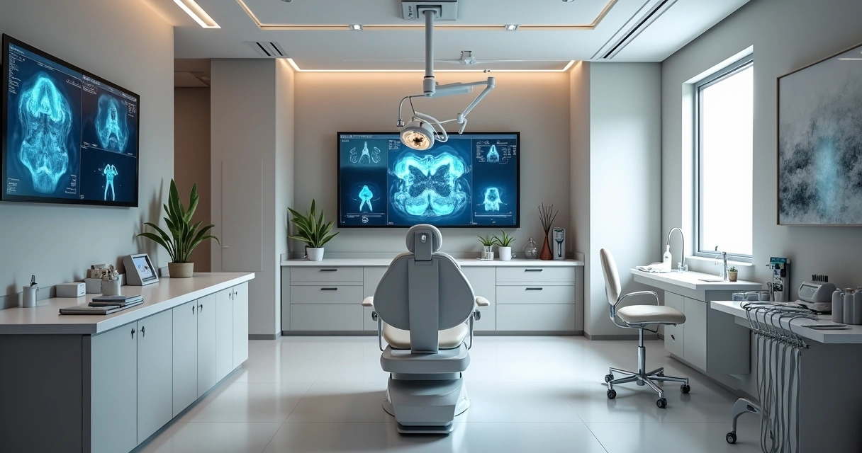 Consultório odontológico moderno com equipamentos de implante 