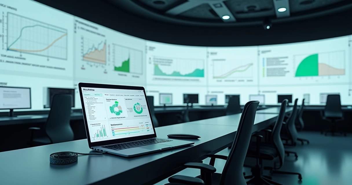 Sala de controle digital com painéis de acompanhamento nutricional avançado 