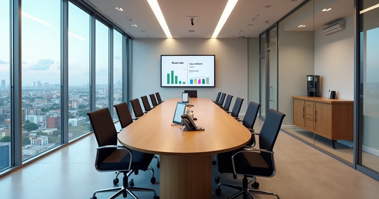 Sala corporativa moderna vazia com layout flexível pronta para uso sob demanda 