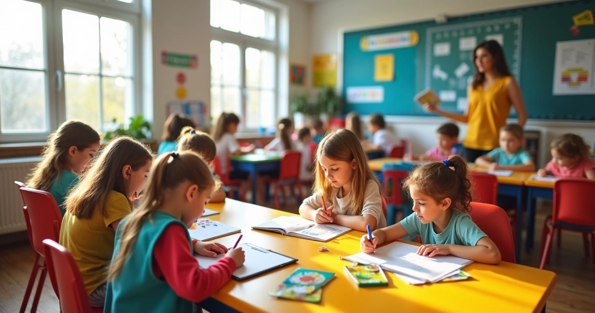 Alunos do 4º ano participando de atividade em grupo em sala de aula 