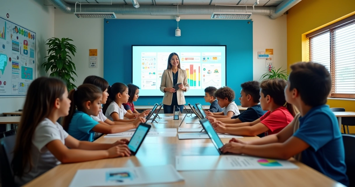 Sala de aula moderna com tecnologia integrada 